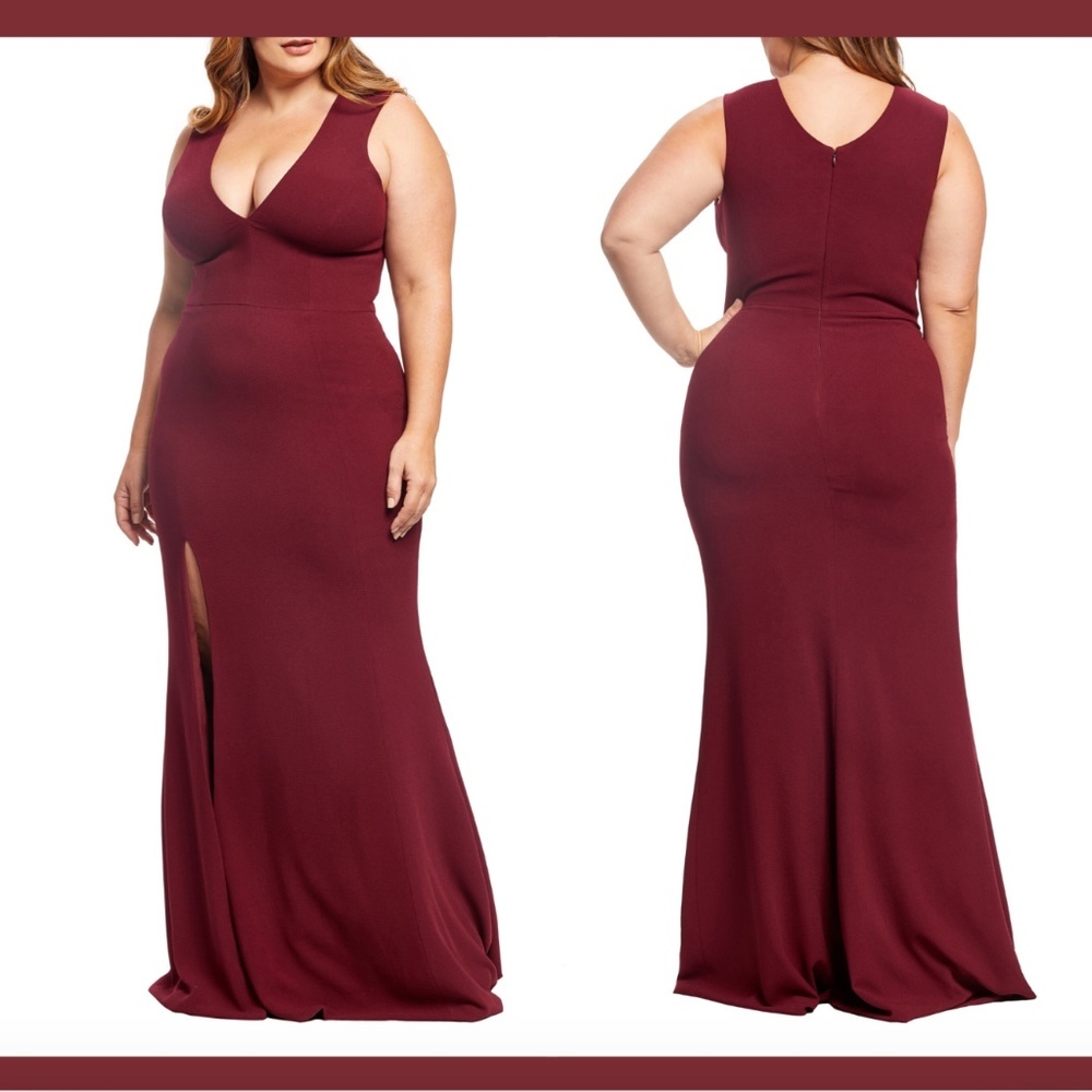 EUC $288 Dress the Population Sandra‎ Trumpet Gown burgundy [ PLUS SZ XXL ]